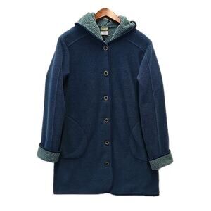 Vintage LL Bean Womens Fleece Coat Sz S Blue Hooded Made In USA Cozycore
